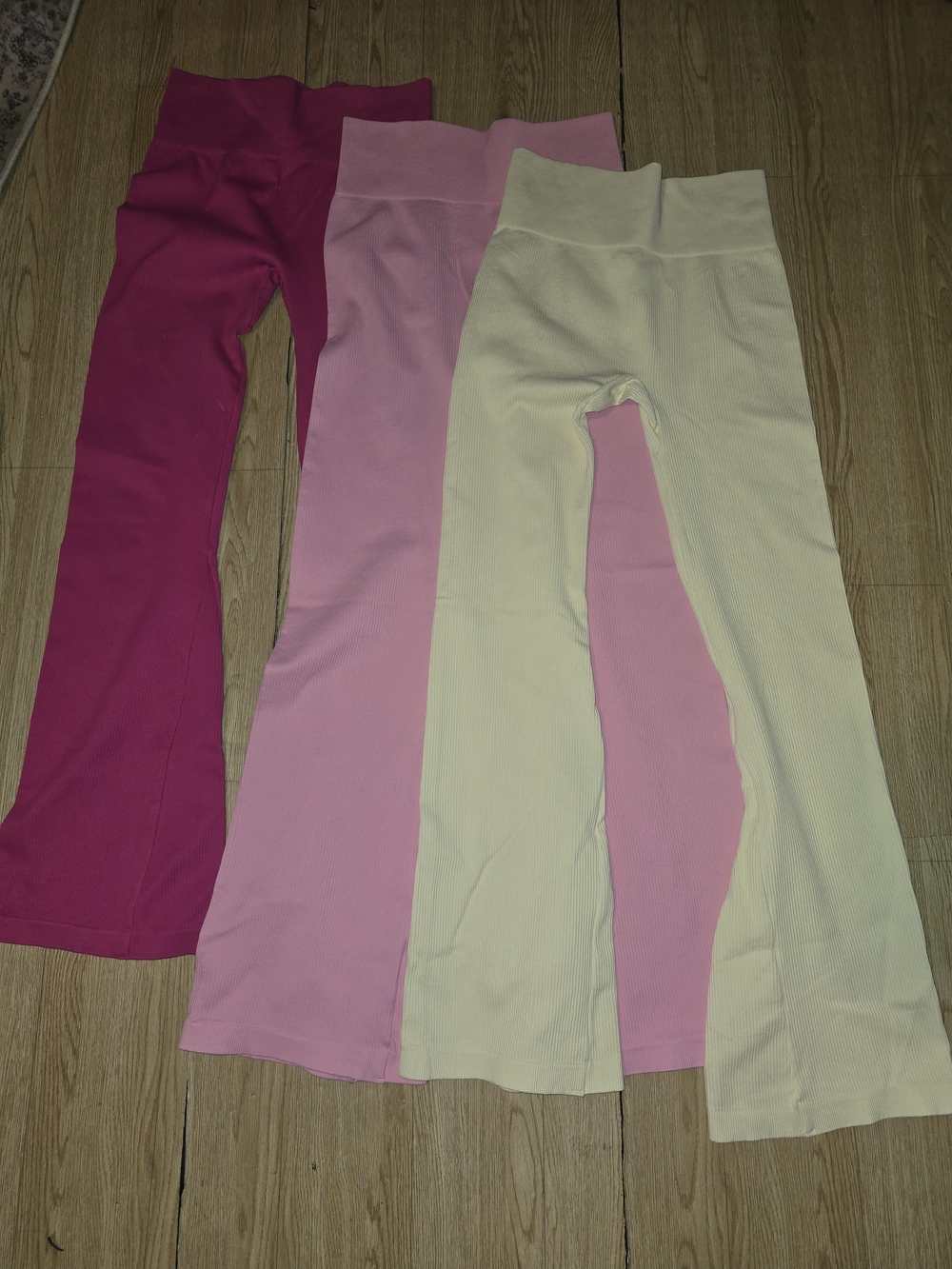 Women's High-Waist Flared Leggings - Pink, Light Pink, Cream